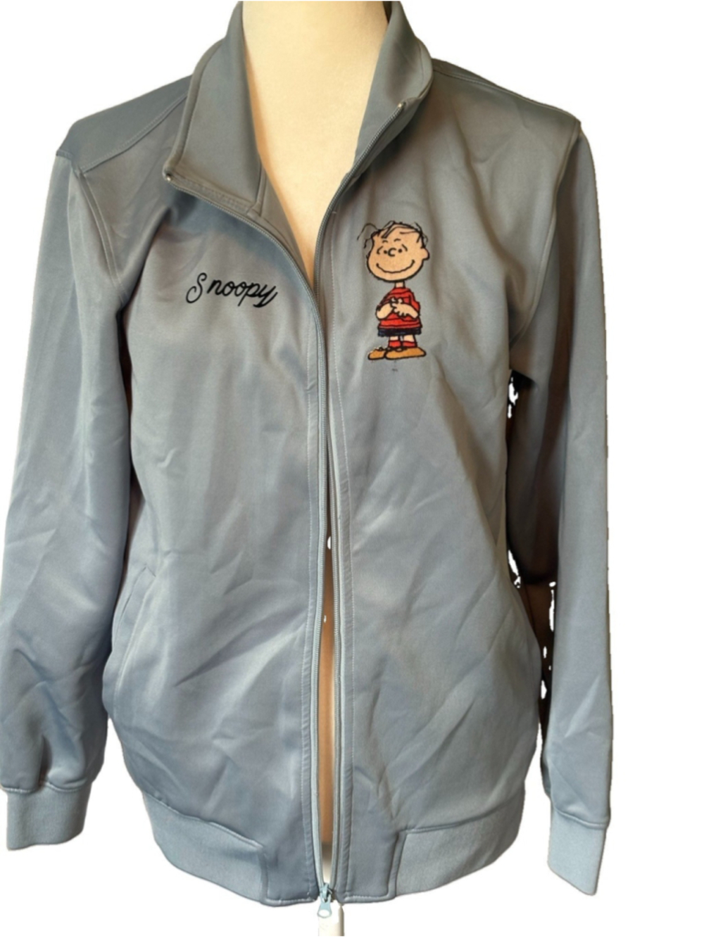 Peanuts Snoopy Woodstock Track Jacket Youth XL 18/20 Adult S Blue Full Zip Patch